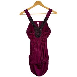 Beaded magenta halter cocktail dress – Studio Y – M